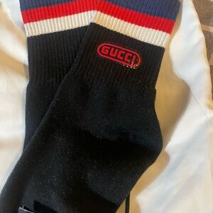 Gucci Men's Black Socks with Red, White, and Blue Accents NWT